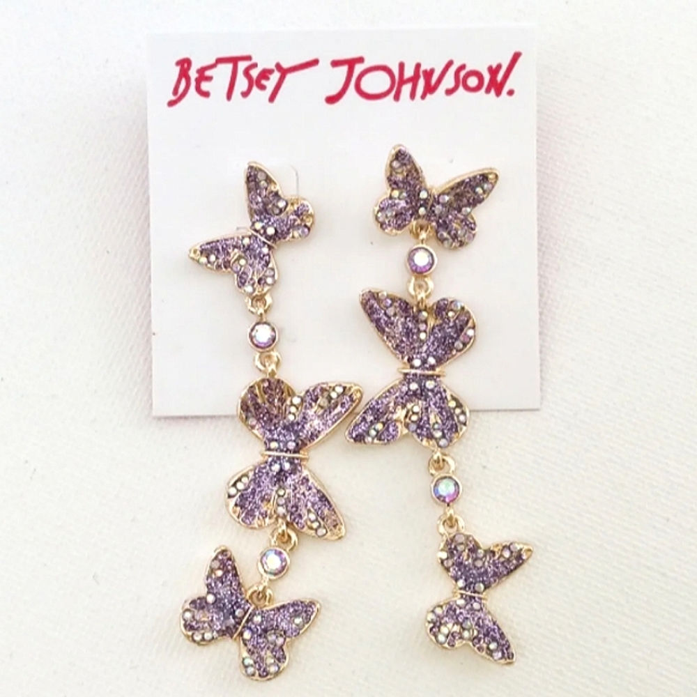New! BETSEY JOHNSON Buggin Out Chandelier Butterfly Dangle Earrings.